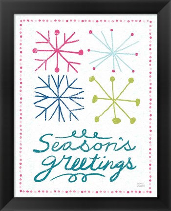 Framed Merry Christmastime Snow Flake Bright Print