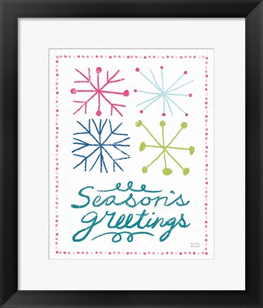 Framed Merry Christmastime Snow Flake Bright Print