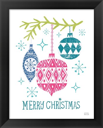 Framed Merry Christmastime Ornament Bright Print