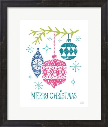 Framed Merry Christmastime Ornament Bright Print