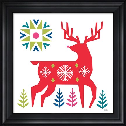 Framed Geometric Holiday Reindeer I Bright Print