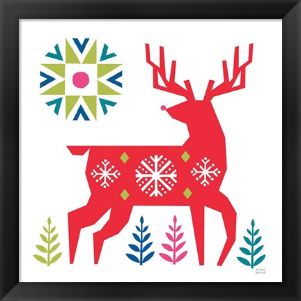 Framed Geometric Holiday Reindeer I Bright Print