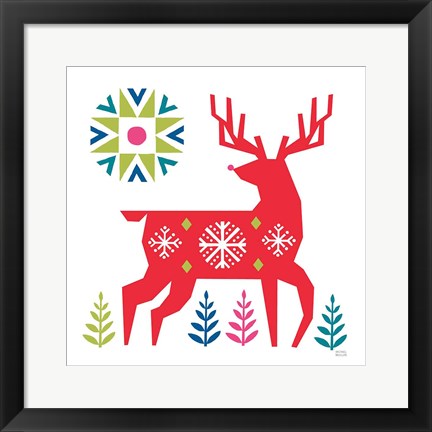 Framed Geometric Holiday Reindeer I Bright Print