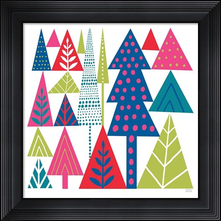 Framed Geometric Holiday Trees II Bright Print