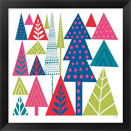 Framed Geometric Holiday Trees II Bright Print