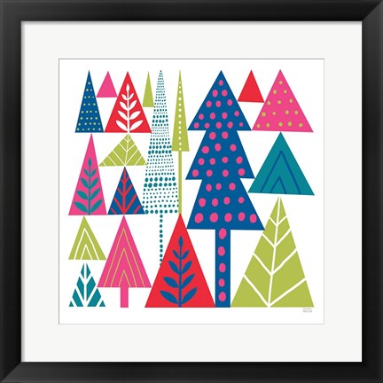 Framed Geometric Holiday Trees II Bright Print