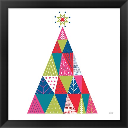 Framed Geometric Holiday Trees I Bright Print