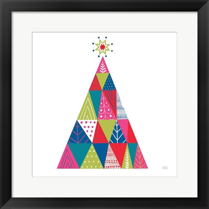 Framed Geometric Holiday Trees I Bright Print