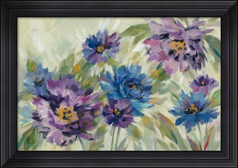 Framed Bold Blue and Lavender Flowers Print