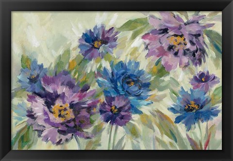 Framed Bold Blue and Lavender Flowers Print