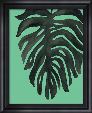 Framed Tropical Palm II BW Green Print