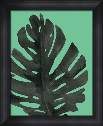 Framed Tropical Palm I BW Green Print