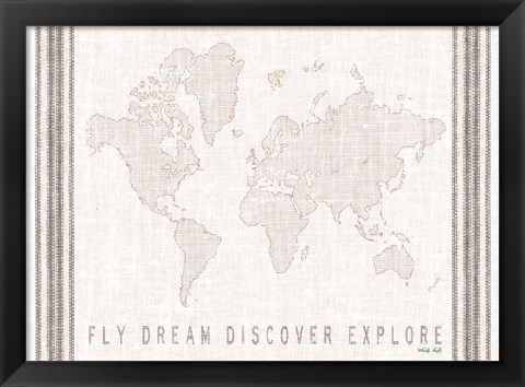 Framed Fly, Dream, Discover, Explore Map Print