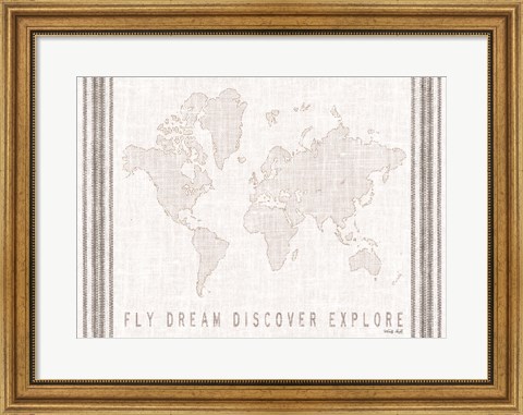 Framed Fly, Dream, Discover, Explore Map Print