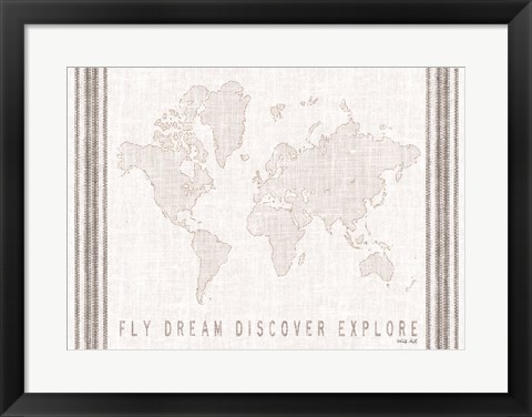 Framed Fly, Dream, Discover, Explore Map Print