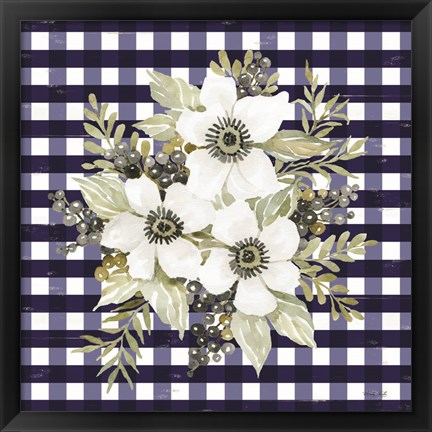 Framed Navy Floral I Print