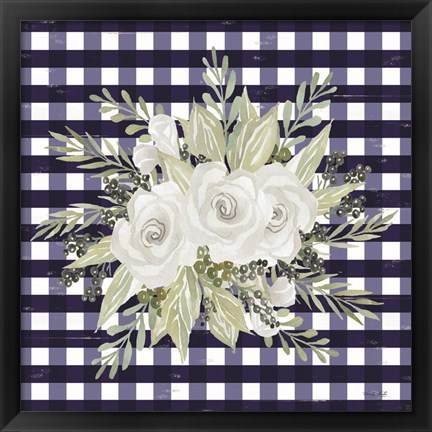 Framed Navy Floral II Print