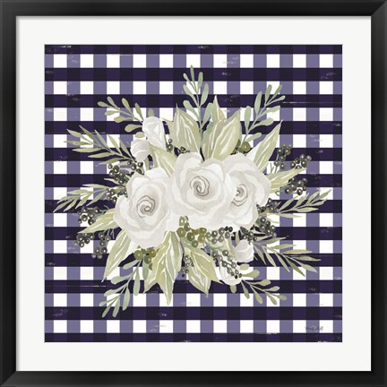 Framed Navy Floral II Print