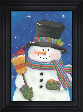 Framed Snowman with Broom Print