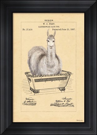 Framed Llama in Tub Print
