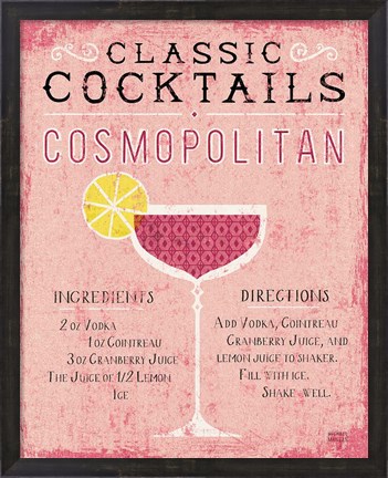 Framed Classic Cocktails Cosmopolitan Pink Print