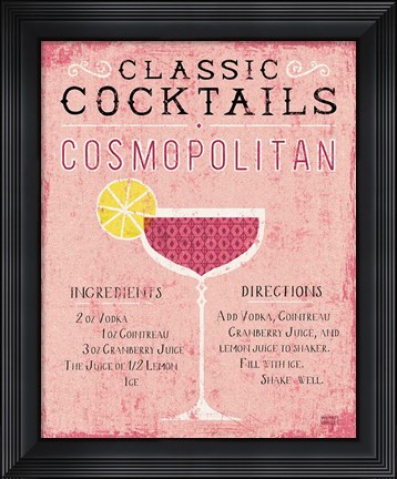 Framed Classic Cocktails Cosmopolitan Pink Print