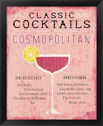 Framed Classic Cocktails Cosmopolitan Pink Print