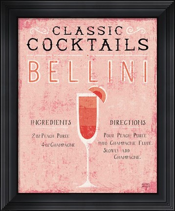 Framed Classic Cocktails Bellini Pink Print