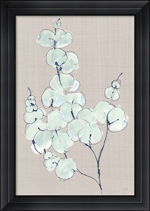 Framed Eucalyptus Branch III Blue Gray Print