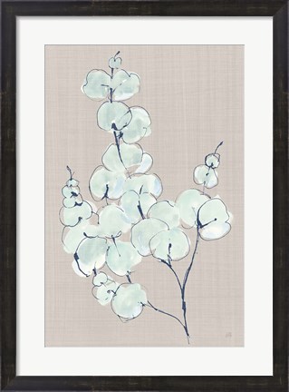 Framed Eucalyptus Branch III Blue Gray Print