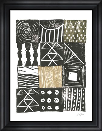 Framed Block Print V Green Sand Print