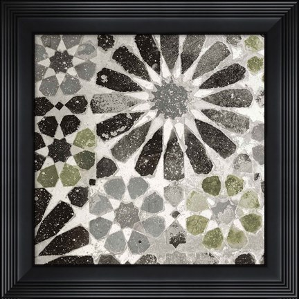 Framed Alhambra Tile III Gray Green Print