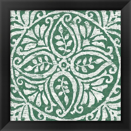 Framed Amadora Dark Green Tile IV Print