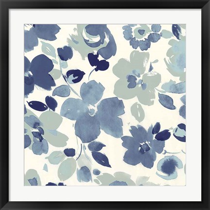 Framed Soft Blue Florals III Print
