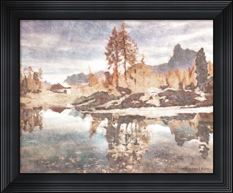 Framed Little Cabin by the Lake Print