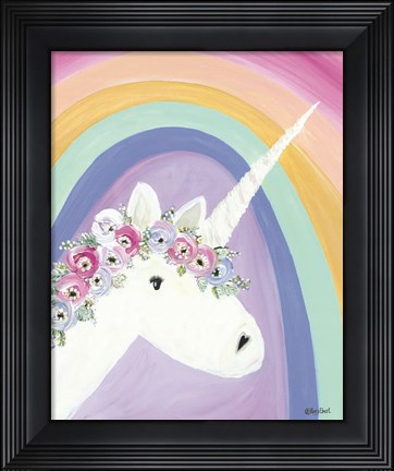 Framed Floral Unicorn I Print
