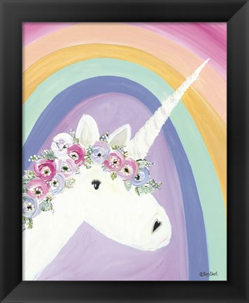 Framed Floral Unicorn I Print