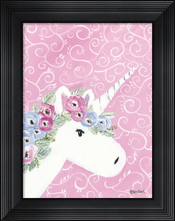 Framed Floral Unicorn II Print
