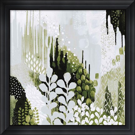 Framed BW Forest II with Green Print