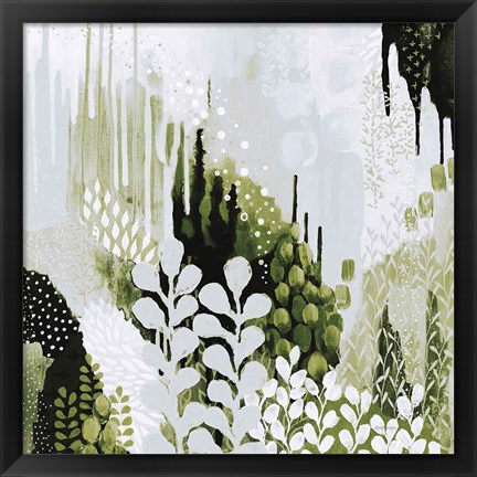 Framed BW Forest II with Green Print