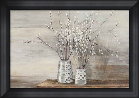 Framed Pussy Willow Still Life with Designs Print