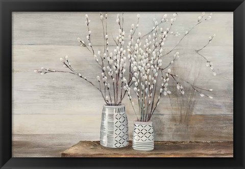 Framed Pussy Willow Still Life with Designs Print