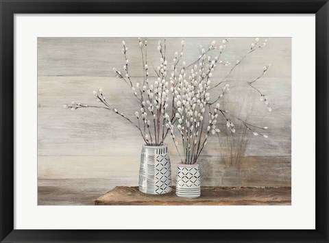 Framed Pussy Willow Still Life with Designs Print