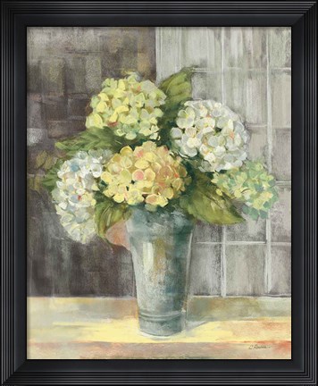 Framed Yellow Hydrangea Gray Print