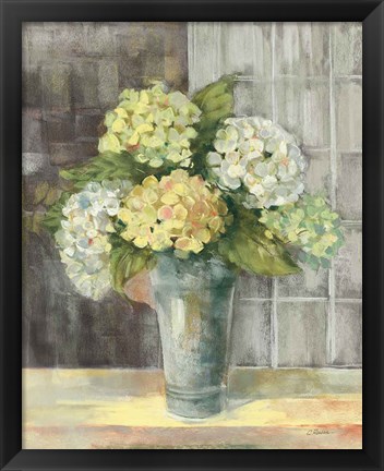 Framed Yellow Hydrangea Gray Print