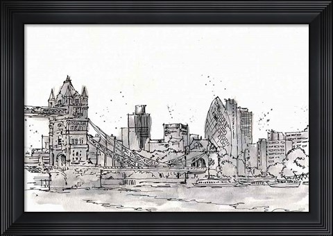 Framed Skyline Sketches IV No Words Flowers Print