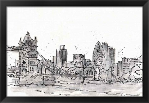 Framed Skyline Sketches IV No Words Flowers Print