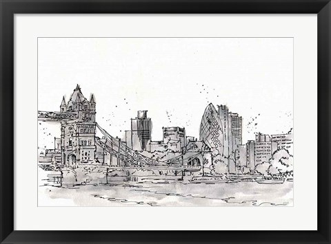 Framed Skyline Sketches IV No Words Flowers Print