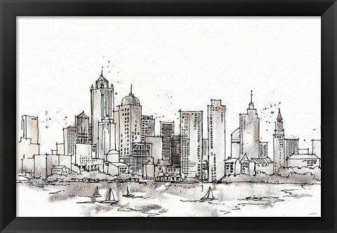 Framed Skyline Sketches III No Words Flowers Print