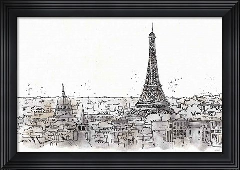 Framed Skyline Sketches II No Words Flowers Print